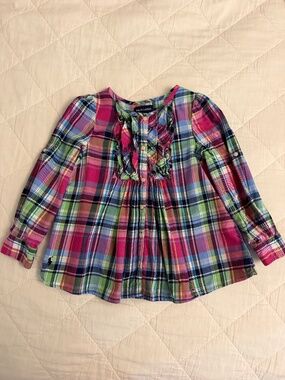 Polo Ralph Lauren flannel plaid long sleeve top with ruffles